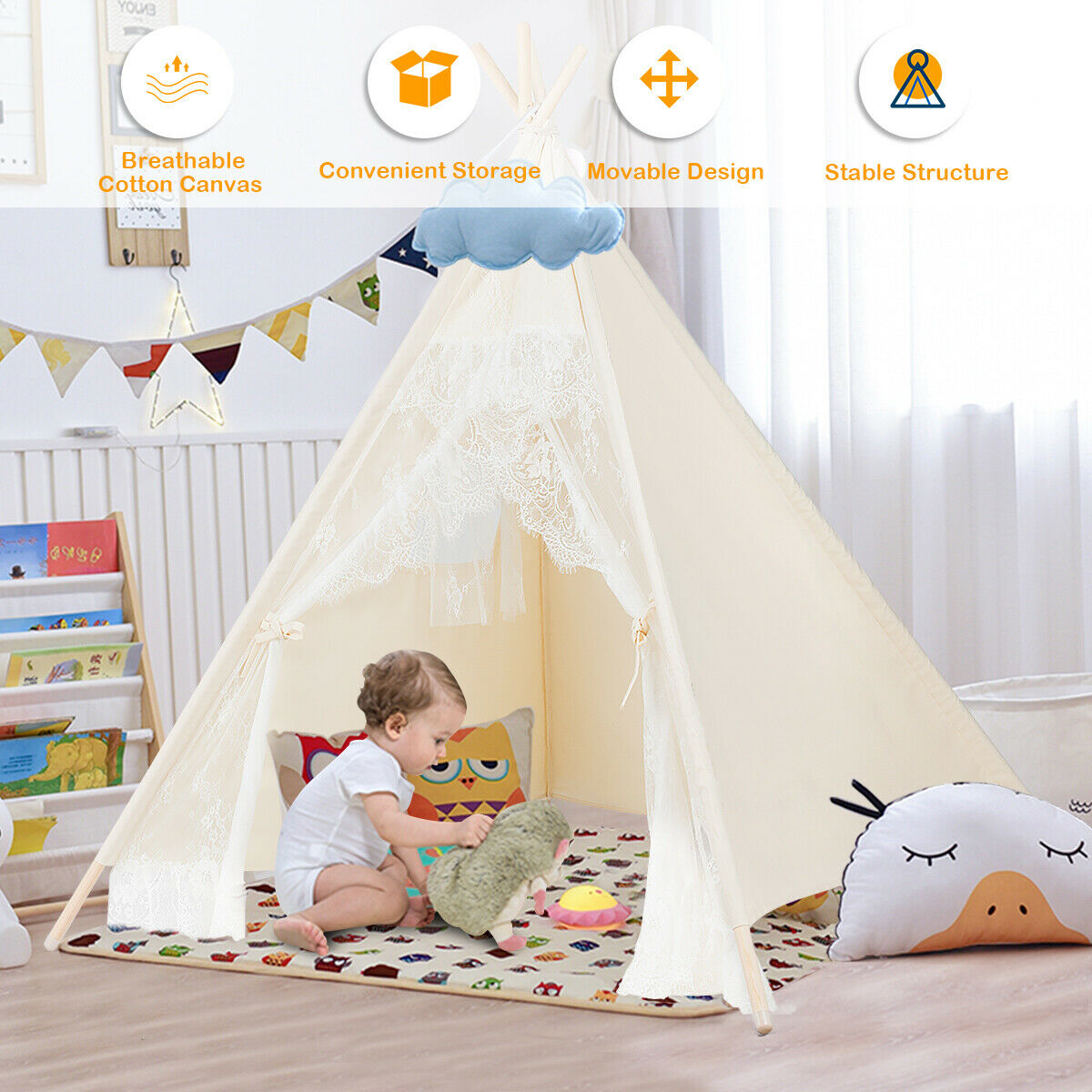 Details about   Kids Lace Teepee Tent Folding Children Playhouse W/ Bag Indoor & Outdoor Play